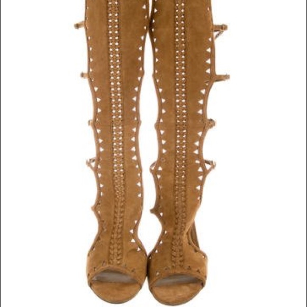 TAMARA MELLON MID-CALF SUEDE SANDALS